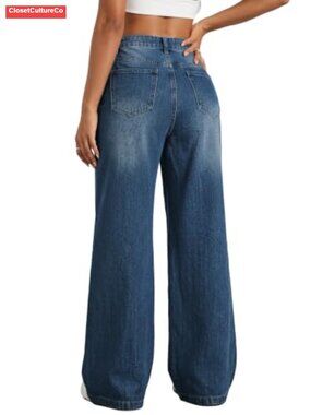 Women's Baggy High Waist Boyfriend Wide Leg Denim Jeans Vintage Streetwear